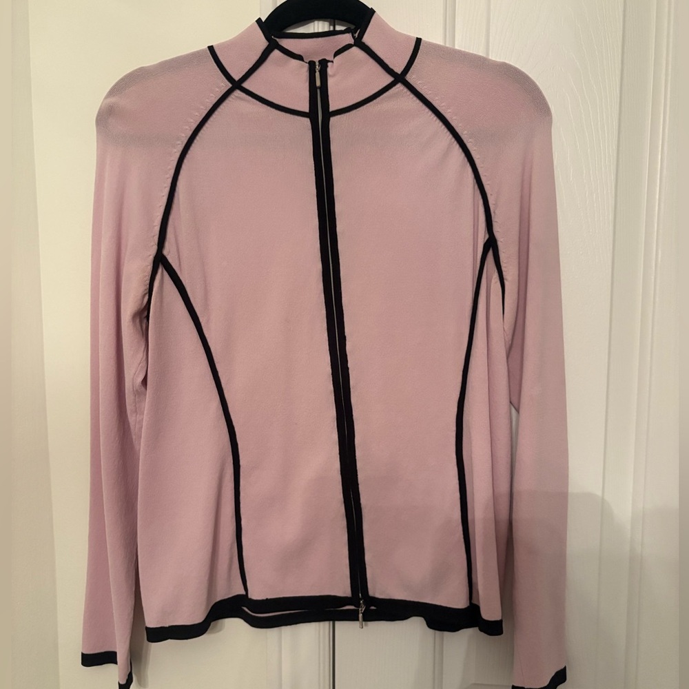 Baby Pink Zip-Up Jacket with Black Trim